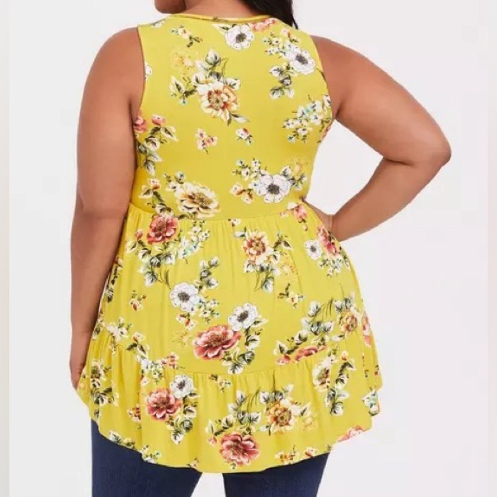 Torrid Yellow Floral Supersoft Tiered Babydoll Tank - Torrid Size 3 (22-24, 3X) - Picture 4 of 16